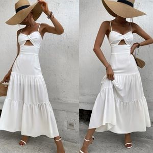 Boho white cutout cami maxi dress